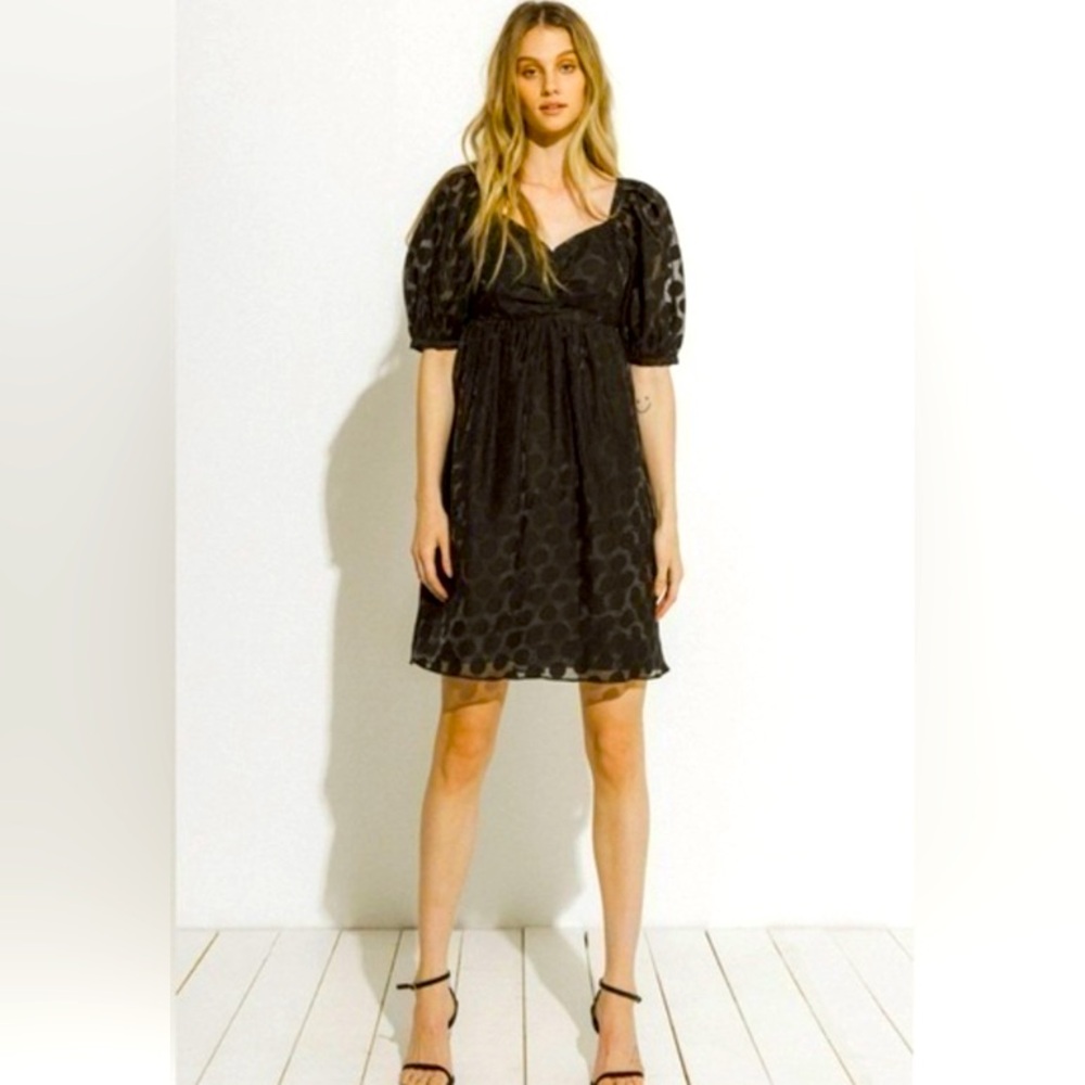 English Factory Black-Dotted Mini Dress Size Medium